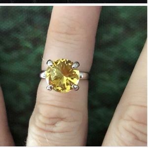 3ct Golden Citrine Sterling Silver Ring Solitaire size 10